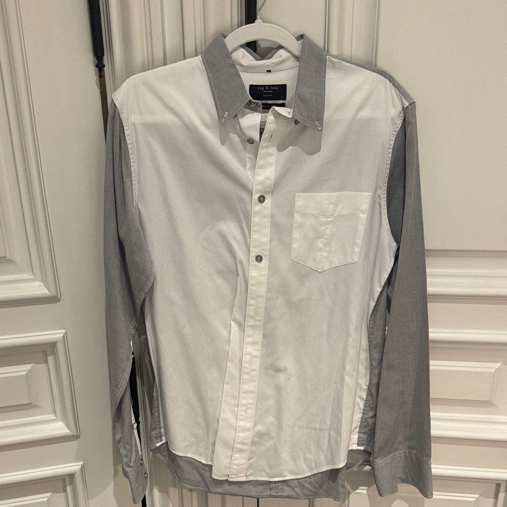 rag & bone Gray and White Button-Down Shirt